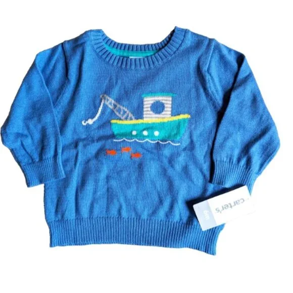 NWT Carter's Baby Boys 2-PC Knit Pullover Sweater & Pant Set Blue Cardig… - Picture 7 of 7